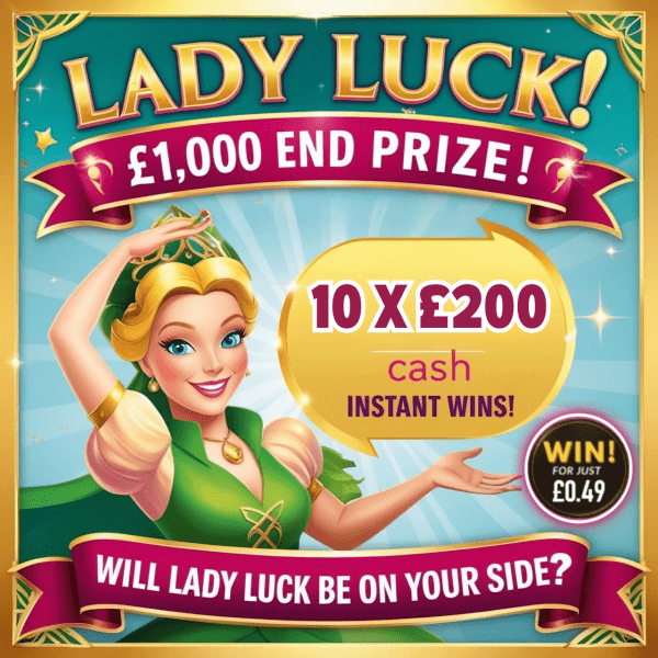 💃 LADY LUCK £1,000 END PRIZE + 10 x £200 CASH INSTANT WINS 💰