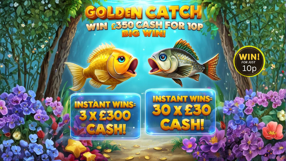 GOLDEN CATCH 🐟 £350 CASH End Prize + WIN £300 CASH INSTANTLY! 💷