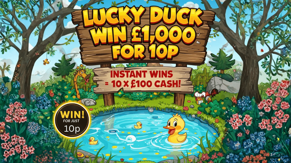 🦆 Lucky Duck 🦆 £1,000 End Prize for 10p + 10 x £100 Cash Instant Wins 💥