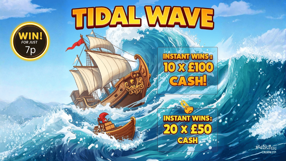 Tidal Wave 🌊💷 10 x £100 + 20 x £50 Cash Instant Wins 🌊 £200 End Prize 💥