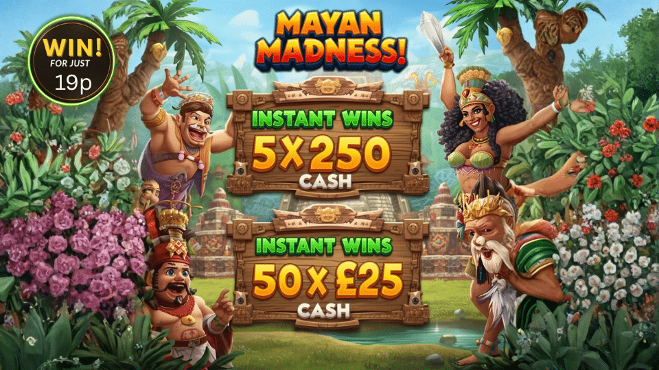 Mayan Madness 🏛️💰 5 x £250 & 50 x £25 Cash Instants 🎟️£200 End Prize 💥