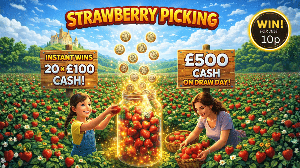 Strawberry Picking 🍓🍓 £500 End Prize 💷✨20 x £100 Cash Instant Wins 💥🔥🍓